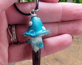 Mushroom Crystal Necklace - peacock quartz