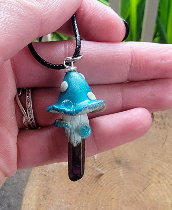 Mushroom Crystal Necklace - peacock quartz