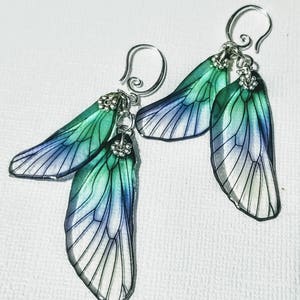 Iridescent Blue Dragonfly Wings Earrings