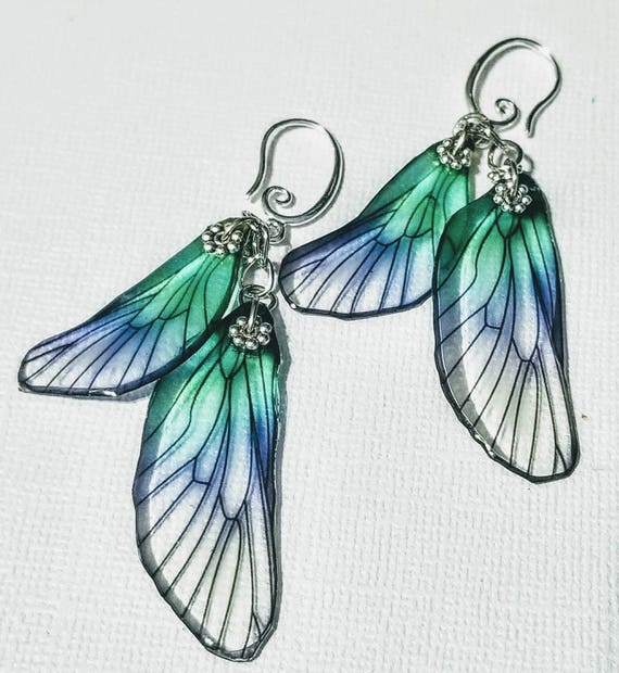 Iridescent Blue Dragonfly Wings Earrings