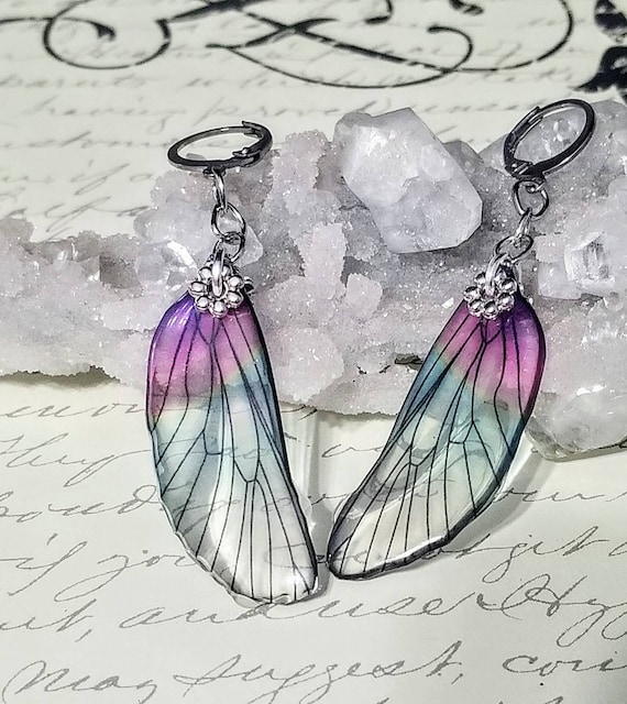 Iridescent Single Dragonfly Wing Earrings - Watermelon Candy