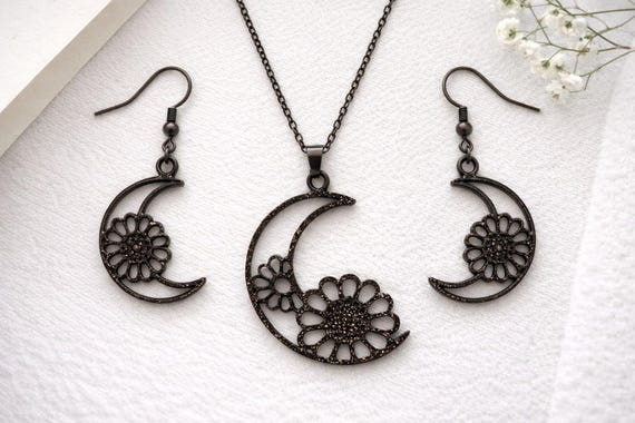 Sunflower Moon Minimalist Earrings and Necklace