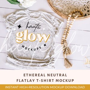 Bella Canvas Mockup White Marble 3650 Flatlay - Neutral Chic Shirt Mock up - Bella 3001 Mockup - TShirt - White Marble - Graphic Tee