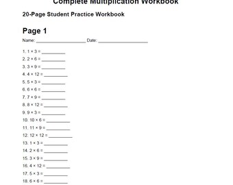 Libro de ejercicios de multiplicación de 20 páginas