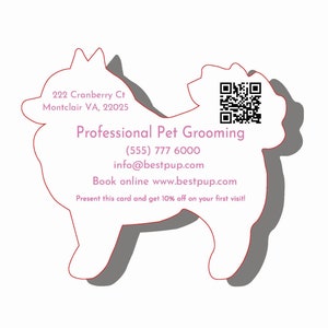 Pet Grooming Business Cards QR Code, Die cut Business Cards, Dog Business Cards, Custom Shaped Business Card, Cool Business Card, Unique