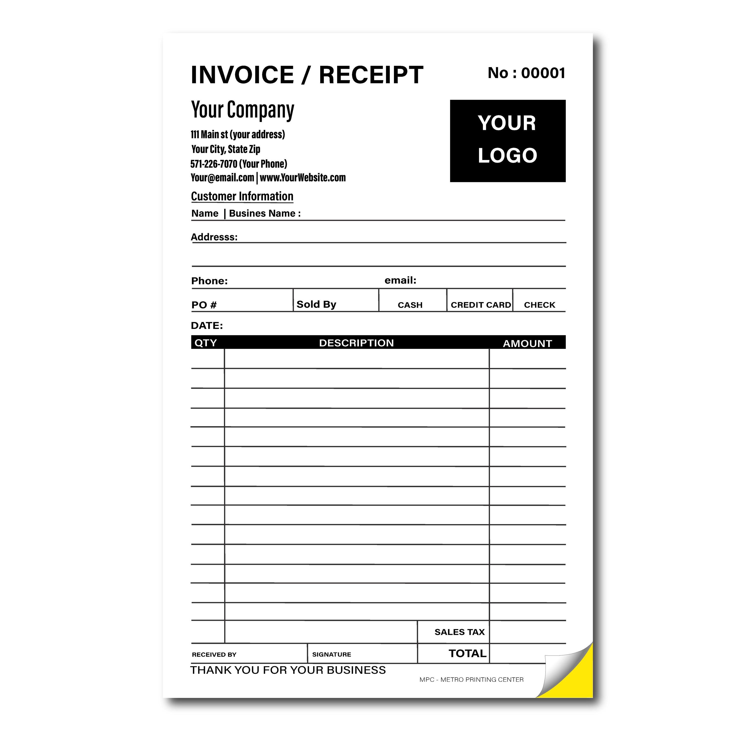 Sales Invoice Form Custom Printed with Your Company Information - Personalized Sales Ticket - Invoice Receipt - Carbonless 2 PART NCR forms