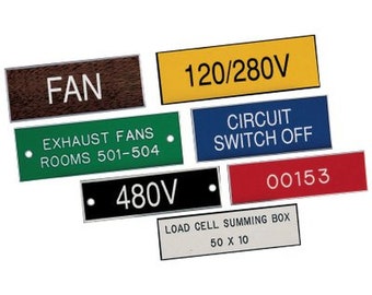 Étiquettes gravées pour panneau électrique, Étiquettes phénoliques, Étiquettes pour disjoncteurs, Étiquettes pour compteurs électriques, Étiquettes électriques en plastique, Étiquettes en plastique