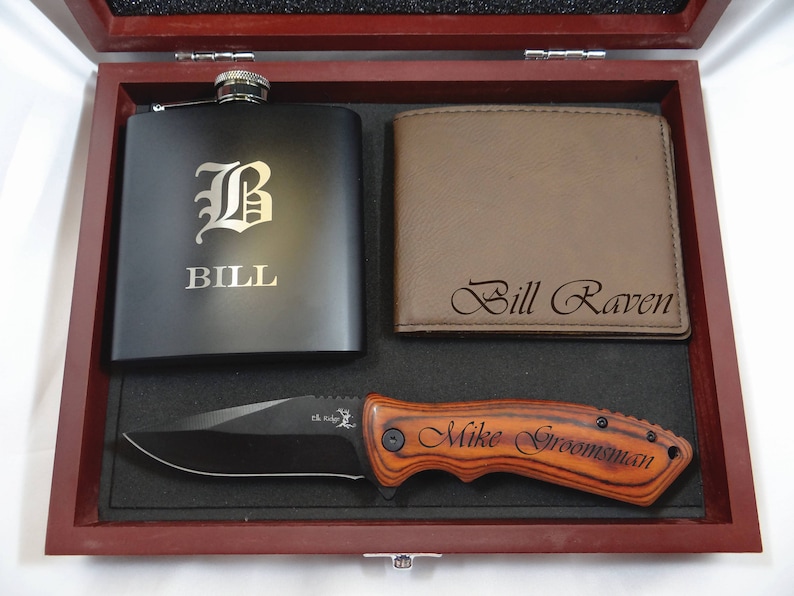 Groomsmen Gift Box Set Engraved Pocket Knife Groomsman Etsy