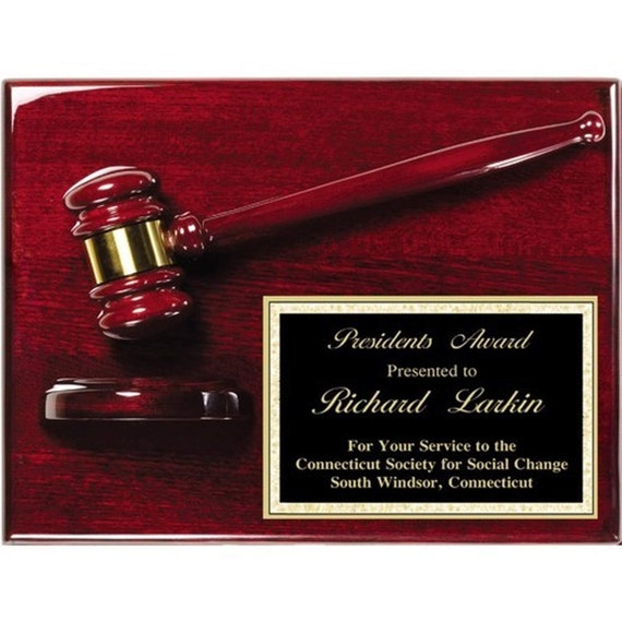 Custom Walnut Wood Gavel Plaque Award With Insert - Crystal Images