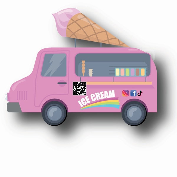 Biglietti da visita per camion del gelato con codice QR, biglietti da visita a forma di camion di caramelle, biglietti da visita a forma di fustellatura personalizzata, biglietti da visita unici