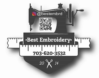 Tailor Business Cards with QR Code, Sewing machine shaped Business Cards, Die cut Custom shaped Business Cards, Embroidery Business Cards