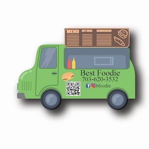 Food Truck Business Cards with QR Code, Food Cart Shape Business Cards, Die cut custom shaped Business Cards, Mobile Canteen Business cards