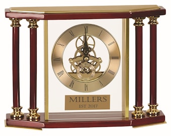 Personalized Mantel Clock, Wedding Gifts, Housewarming Gift, Anniversary Gifts, Fathers Gift, Brother Gift, Retirement Gift, Gold Columns