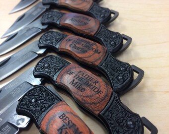Groomsmen Gift Set of 3 Engraved Pocket Knives | Personalized Pocket Knife | Groomsman Gifts for Proposal at Wedding Party | Best Man Gift |