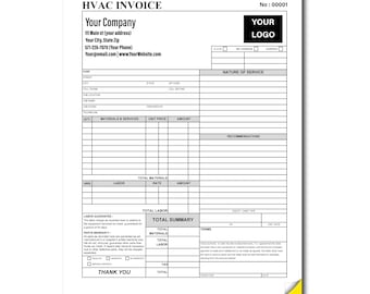 HVAC Work Order Invoice Custom Printed with Your Company Information  Heating & Airconditioning AC Service Repair Agreement  2 Part NCR form