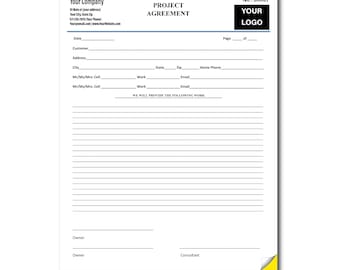 General Contractor Work Agreement Custom Printed with Your Company Information - Construction contract - Handyman contract, 2 Part NCR form
