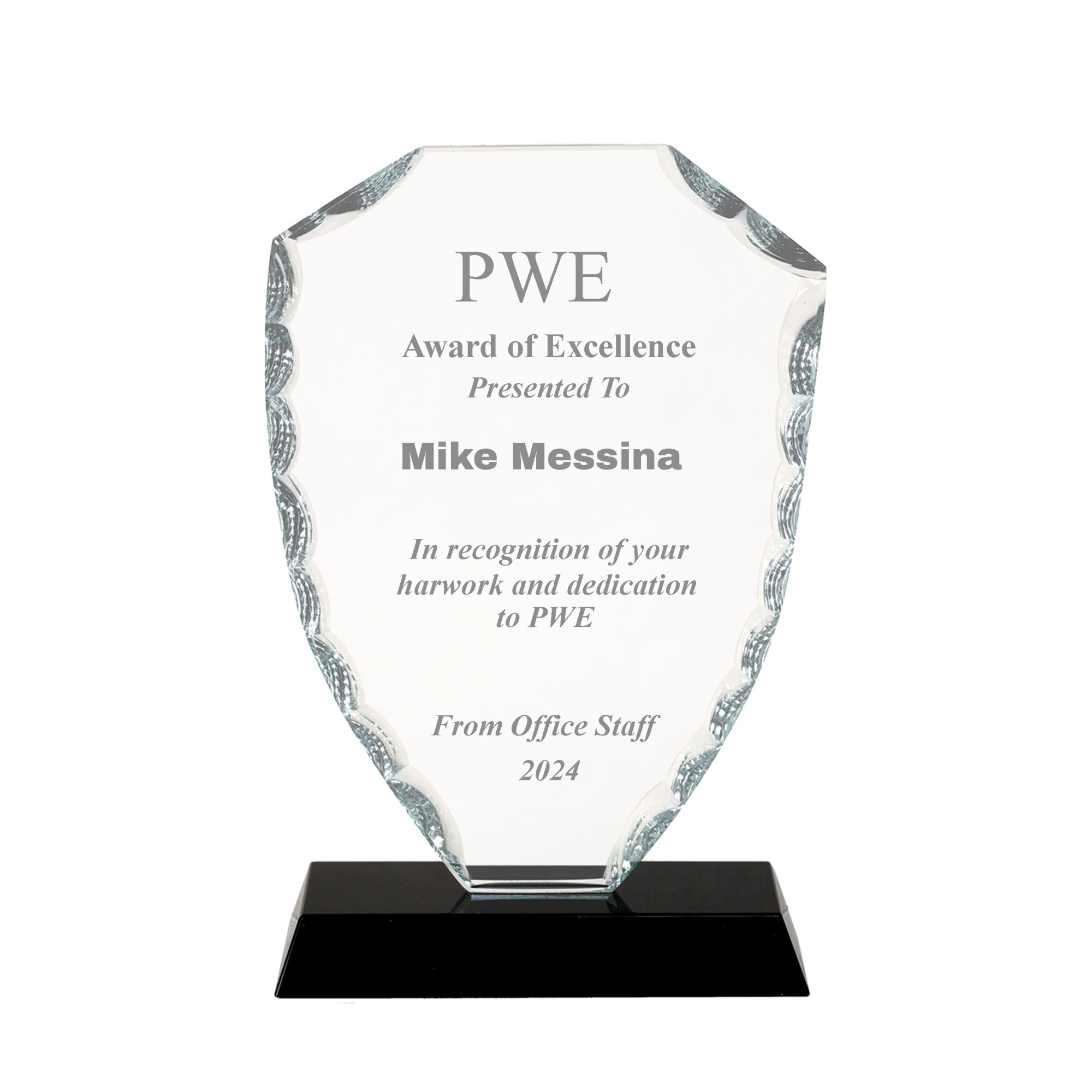 Shell Award Plaque Shield Glass Award, Personalized Plaque, Engraved Trophy, Achievement ...