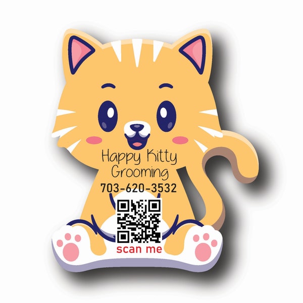 Cat Business Cards with QR Code, Cat shaped Business Cards, Die cut Custom shaped Business Cards, Pet Grooming Business cards, Unique Cards