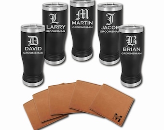 Groomsmen Gift Set of Engraved Wallet and Personalized Tumbler | Set of 2 | Groomsmen Proposal | Groomsmen Gift Box Set | Boyfriend Mug |