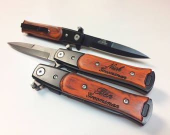 Cuchillo personalizado, navaja de bolsillo grabada, navajas para padrinos de boda, padrino de boda, cuchillo grabado, juego de regalo para padrinos de boda, navaja para padrinos de boda, navaja para padrinos de boda
