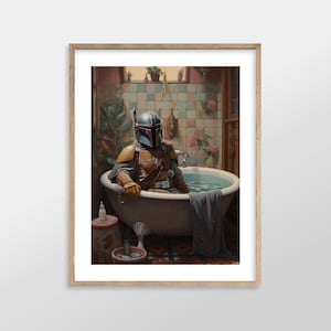 Boba Fett | Star Wars Bathroom Art Prints | Antique Vintage Oil Painting Art Print for Bathroom Decor | Aesthetic Wall Art, Ready to Frame