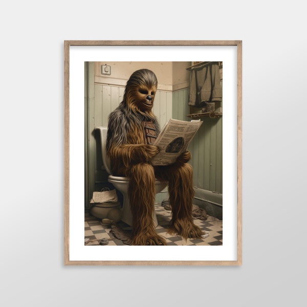 Chewbacca | Star Wars Bathroom Art Prints | Antique Vintage Oil Painting Art Print for Bathroom Decor | Aesthetic Wall Art, Ready to Frame