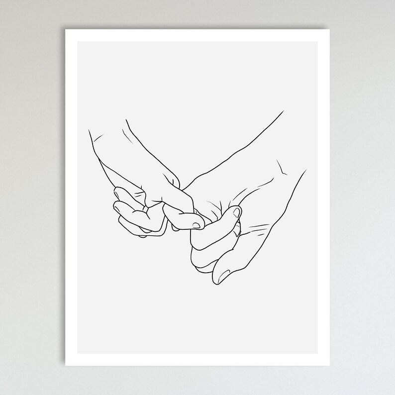 Grey Modern Contemporary Abstract Line Drawing Art Print 11x14 Inches Pinky Promise Unframed Wall Art For Bedroom and Home Decor