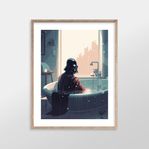 Darth Vader | Star Wars Bathroom Art Prints | Antique Vintage Oil Painting Art Print for Bathroom Decor | Aesthetic Wall Art, Ready to Frame