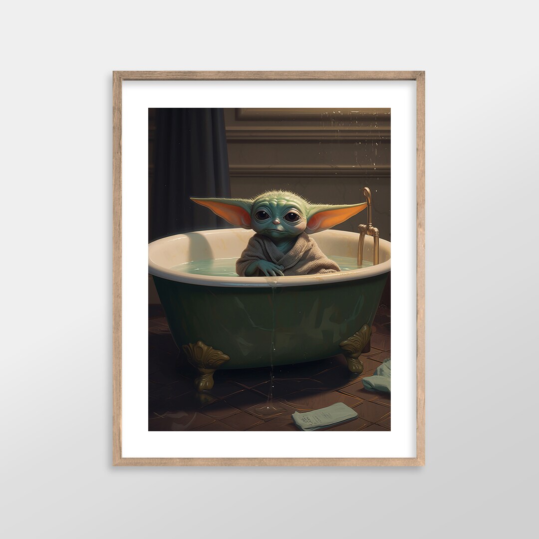 Baby Yoda Star Wars Bathroom Art Prints Antique Vintage Oil Painting
