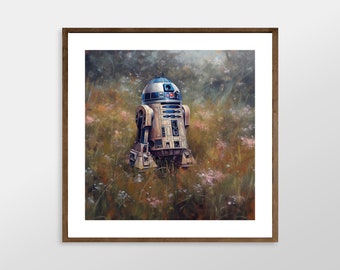 R2-D2 | Star Wars Inspired Landscape | Antique Vintage Oil Painting Art Print for Home Decor | Aesthetic Wall Art, Ready to Frame