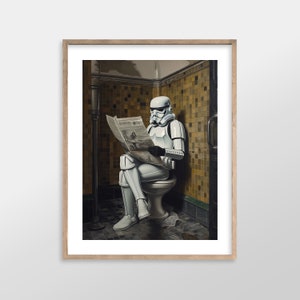 Stormtrooper | Star Wars Bathroom Art Prints | Antique Vintage Oil Painting for Bathroom Decor | Aesthetic Wall Art, Ready to Frame