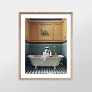 Stormtrooper | Star Wars Bathroom Art Prints | Antique Vintage Oil Painting for Bathroom Decor | Aesthetic Wall Art, Ready to Frame