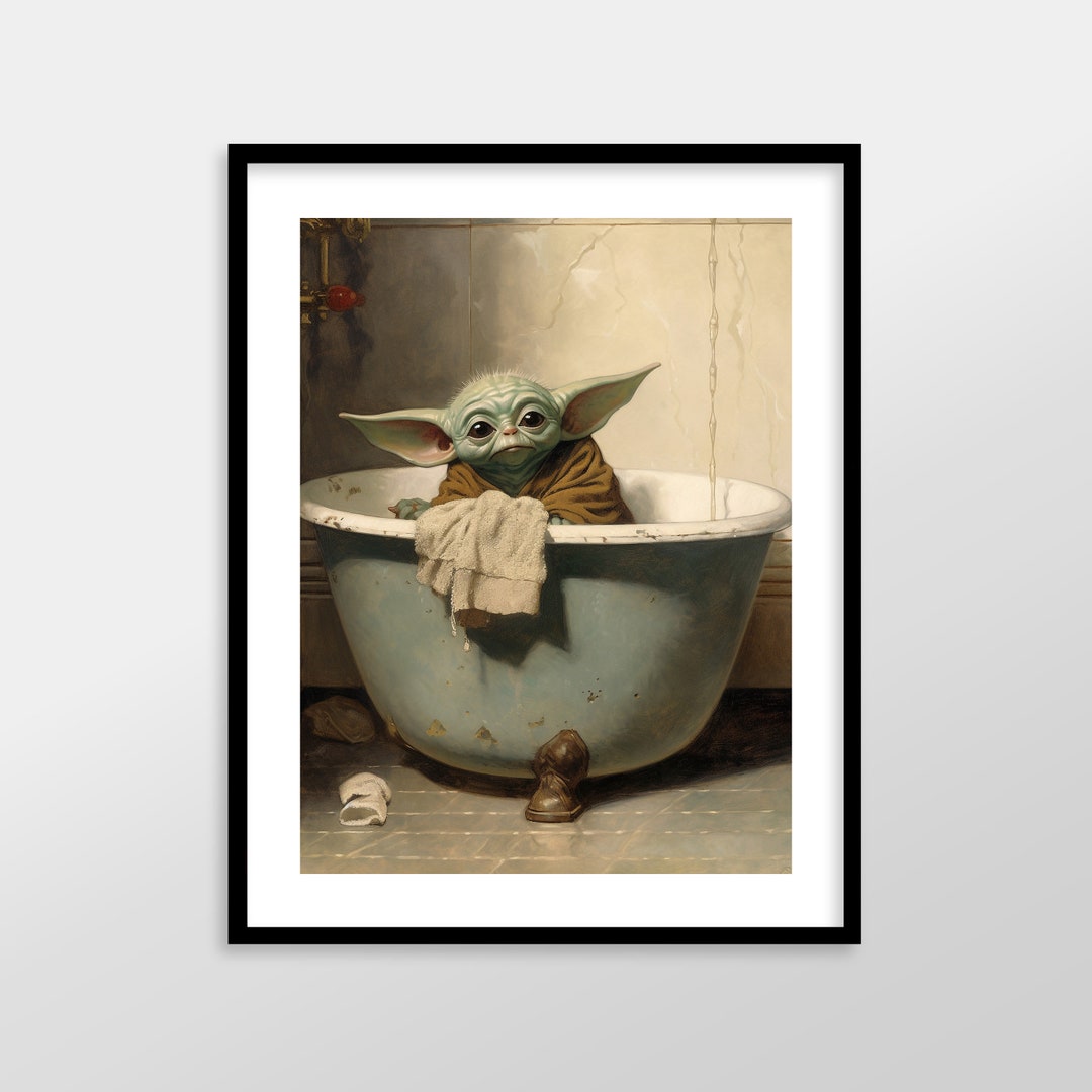 Baby Yoda Star Wars Bathroom Art Prints Antique Vintage Oil Painting