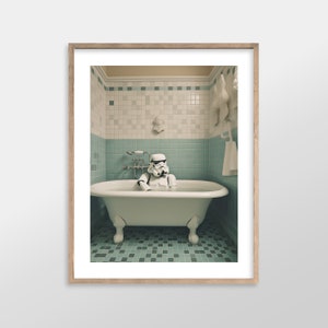 Stormtrooper | Star Wars Bathroom Art Prints | Antique Vintage Oil Painting for Bathroom Decor | Aesthetic Wall Art, Ready to Frame