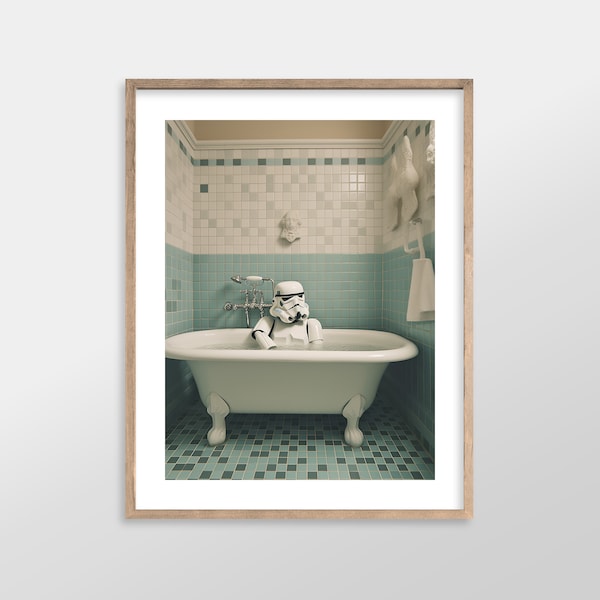 Stormtrooper | Star Wars Bathroom Art Prints | Antique Vintage Oil Painting for Bathroom Decor | Aesthetic Wall Art, Ready to Frame