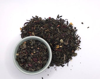 Organic Dragons Breath Tea. Loose Leaf Tea. Herbal Tea. Jasmine Green Tea. Hibiscus Green Tea. Energizing Tea. Natural Energy.