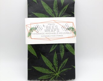 Marijuana Print Bees Wax Food Wraps. Weed. Cannabis Plant Leaves.