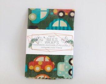 Cars Print Beeswax Food Wraps.