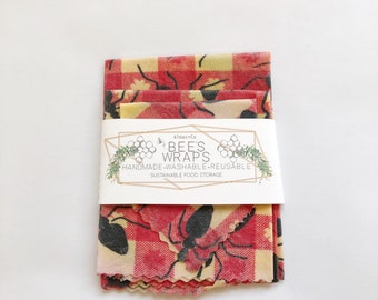 Summer Picnic Print Beeswax Food Wraps. Checkered with Ants.