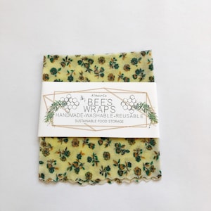 Envolturas de alimentos de cera de abeja con estampado floral pequeño vintage.