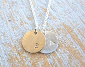 circle Initial Necklace, initial necklace, Family initial necklace, small initial necklace, two tone initial necklace, letter necklace,