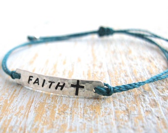 Cross Bracelet, Religious Bracelet, Simple Cross Bracelet, Tiny Cross Charm Bracelet, Silver Bar Cross Bracelet, String Bracelet