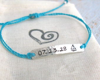 Date Bracelet, Silver Date Bracelet, Date String Bracelet, Wedding Bracelet, Custom Date Bracelet, Number Bracelet