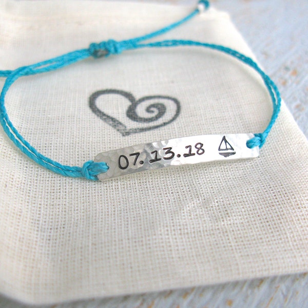 Date Bracelet, Silver Date Bracelet, Date String Bracelet, Wedding Bracelet, Custom Date Bracelet, Number Bracelet