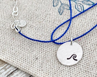 Wave Necklace, Silver wave necklace, ocean wave necklace, wave circle necklace, wave disc necklace, beach wave necklace, simple wave