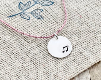 music note necklace, silver music note necklace, music note charm necklace, music gift, musician necklace, music note disc necklace