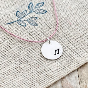 music note necklace, silver music note necklace, music note charm necklace, music gift, musician necklace, music note disc necklace