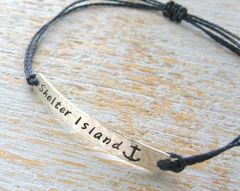 Place Bracelet, Shelter Island Bracelet, Custom Town Bracelet, Hometown Bracelet, Word Bracelet, Custom Word Bracelet
