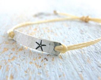 Starfish Bracelet, Silver Starfish String Bracelet, Beach Wedding, Starfish Charm Bracelet, Starfish Wedding Theme, Beach Jewelry