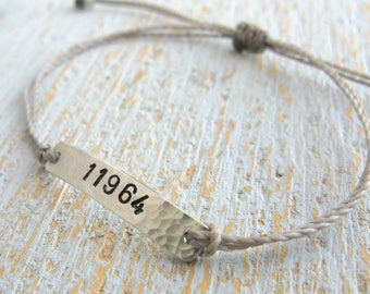 Zip Code Bracelet, Zip Code String Bracelet, Stamped Zip Code Bracelet, Simple Zip Code Bracelet, Place Bracelet, Zip Code Jewelry